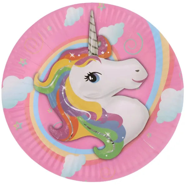 Unicorn Themed Kids Birthday Party Round Disposable Plates-Pack Of 6 Pieces-Small Size