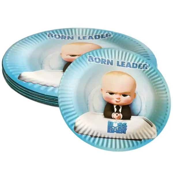 Boss Baby Printed Birthday Party Round Disposable Plates-Pack Of 6 Pieces-Small Size