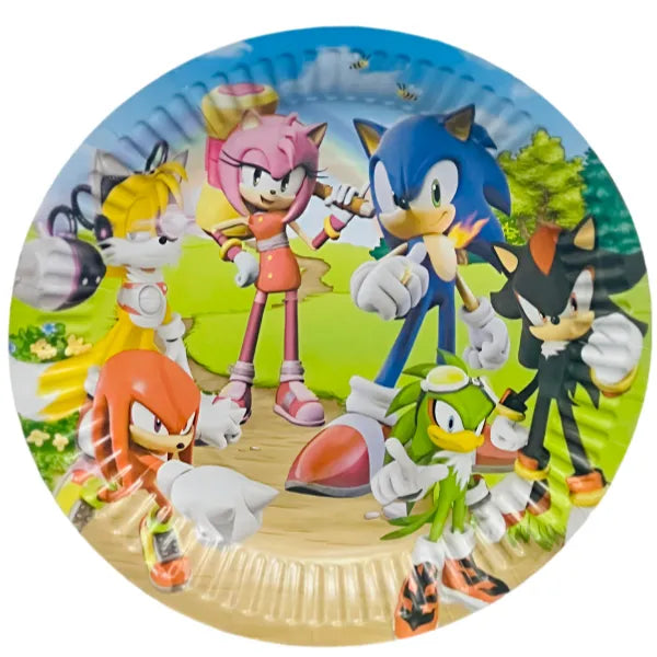 Sonic Themed Kids Birthday Party Round Disposable Plates-Pack Of 6 Pieces- Large Size