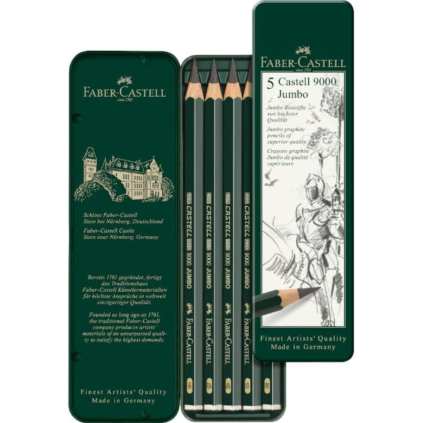 Faber-Castell 9000 Jumbo Graphite Pencil Set 5 Pcs Hb To 8B In Metal Tin (119305)