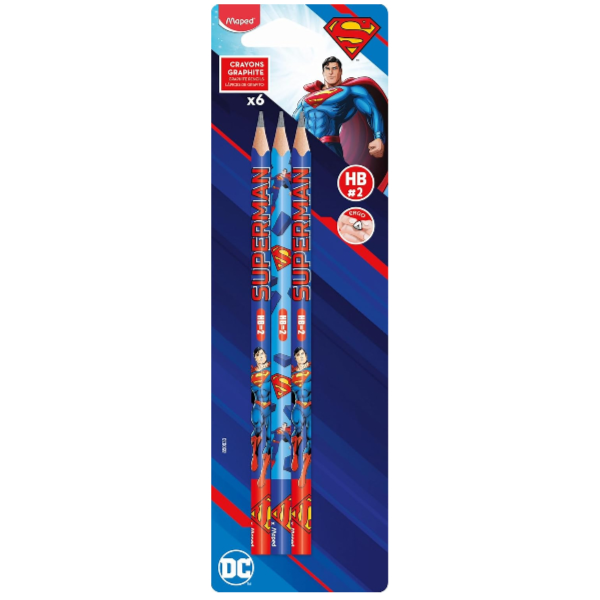 Maped 6 Graphite HB2 Superman Pencils- Ergonomic Triangular Shape