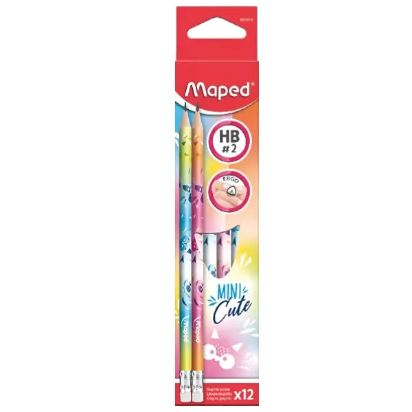 Maped  Mini Cute Design Eraser-Tipped Graphite HB Pencils -  Pack of 12