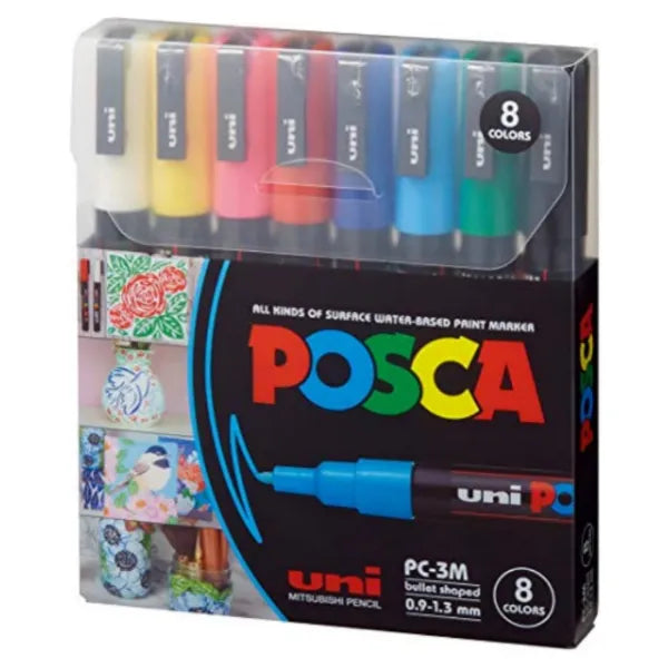 UNI Posca Acrylic Paint Fine Marker Set Of 8 Colours PC-3M