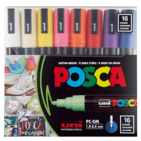 UNI Posca Acrylic Paint Fine Marker Set Of 16 Colours PC-5M