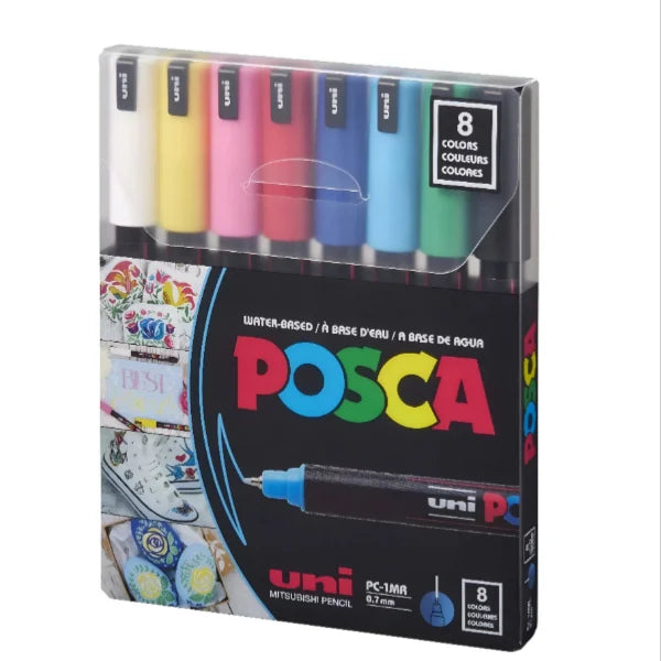 UNI Posca Acrylic Paint Fine Marker Set Of 8 Colours PC-1M