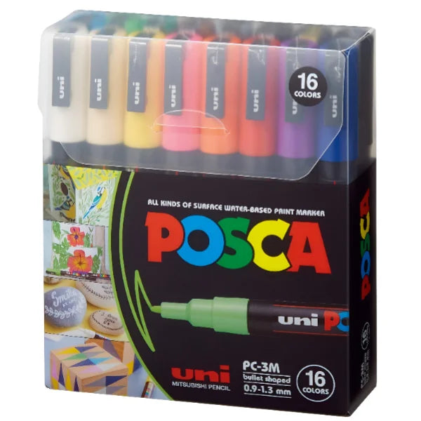 UNI Posca Acrylic Paint Fine Marker Set Of 16 Colours PC-3M