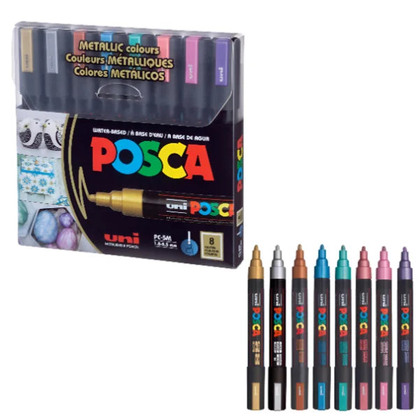 Uni Posca Paint Markers PC-5M - Metallic Colors, Set of 8, Medium Tip, 2.5 mm