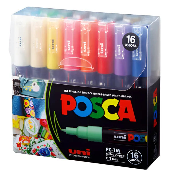 Uni Posca Acrylic Paint Fine Marker Set Of 16 Colours Pc-1m