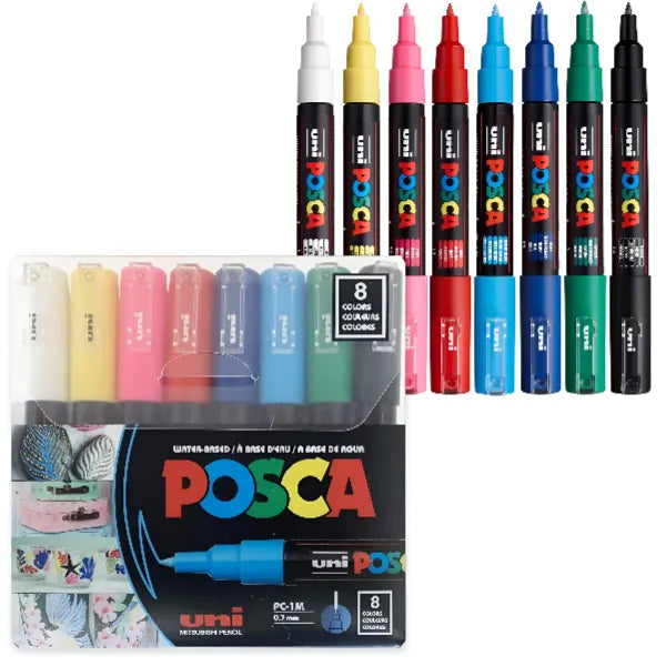 UNI POSCA 8-Colour Paint Marker Set - PC-1M - Extra Fine 0.7mm