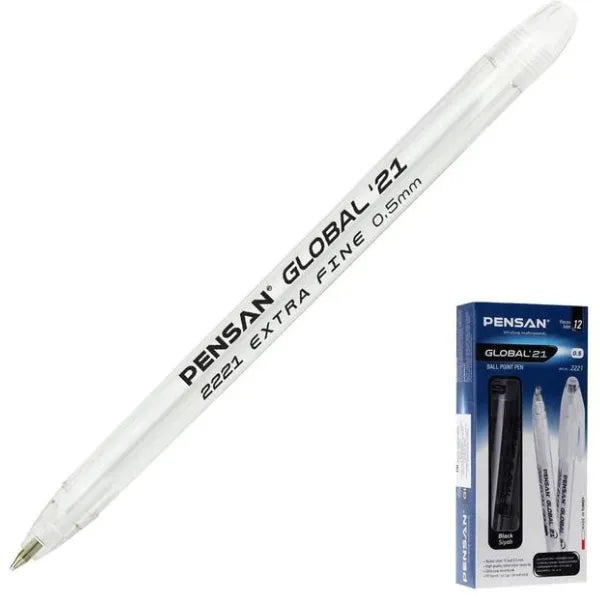 Pensan Global Extra Fine 0.5mm Black Ballpoint Pen-Pack Of 12 Pieces