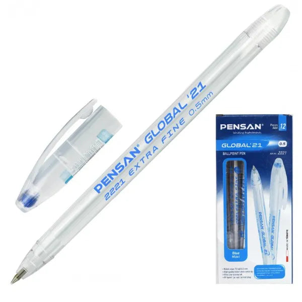 Pensan Global Extra Fine 0.5mm Blue Ballpoint Pen-Pack Of 12 Pieces