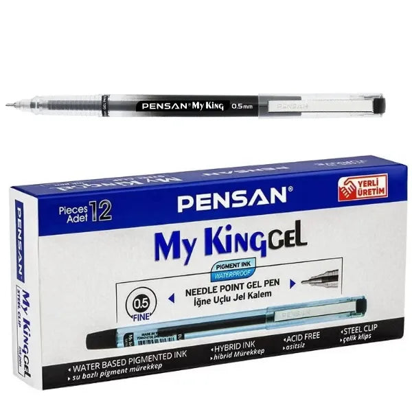 Pensan My King Gel Pen Black 0.5 mm-Pack Of 12 Pieces