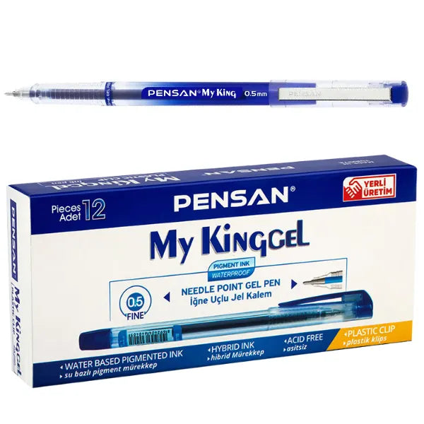 Pensan My King Gel Pen Blue 0.5 mm-Pack Of 12 Pieces
