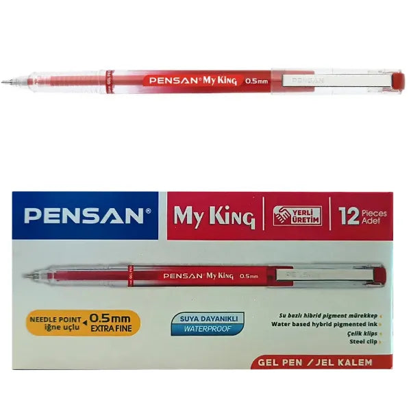 Pensan My King Gel Pen Red 0.5 mm-Pack Of 12 Pieces