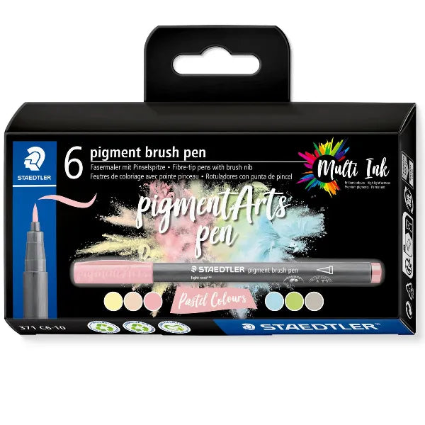 Staedtler Pigment Arts Brush Pen – Assorted Pastel Colours (Pack of 6)