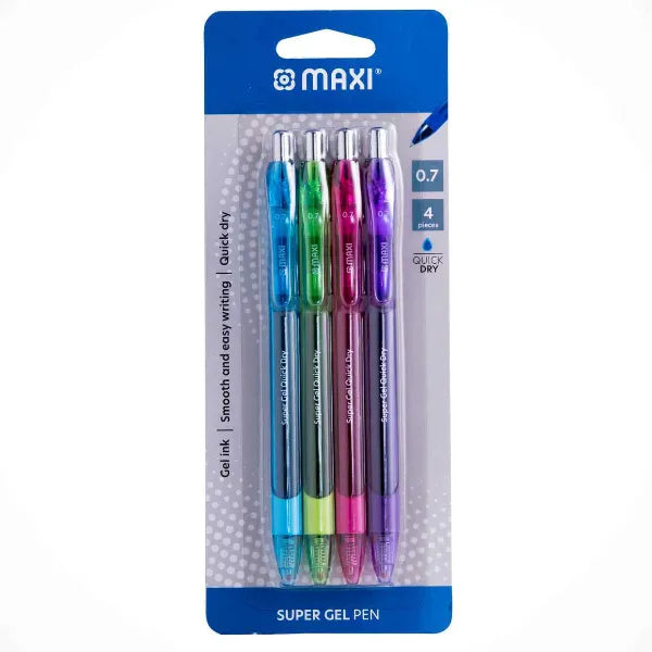 Maxi Super Gel Pen 0.7 mm- Pack Of 4 Pieces