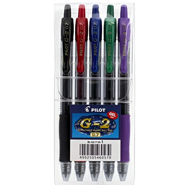 Pilot G-2 Retractable Ball Pen 0.7Mm 5 Colors 5 Pcs