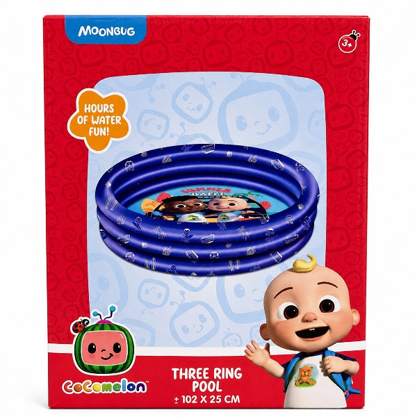 Moonbug Cocomelon 3 Ring Inflatable Pool For Kids - Blue Outdoor Summer Play Pool