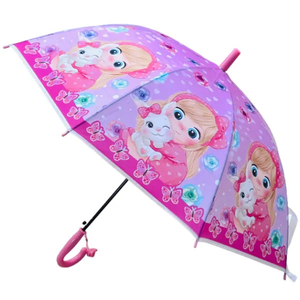 GIRLS Cartoon Printed Umbrella with Crook Handle-1 Pieces Set alternate