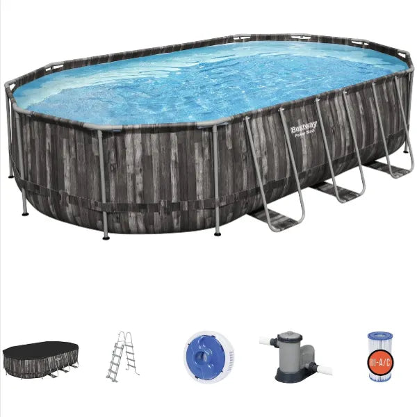 BestWay Power Steel 6.10mx3.66mx1.22m Oval Swimming Pool Set
