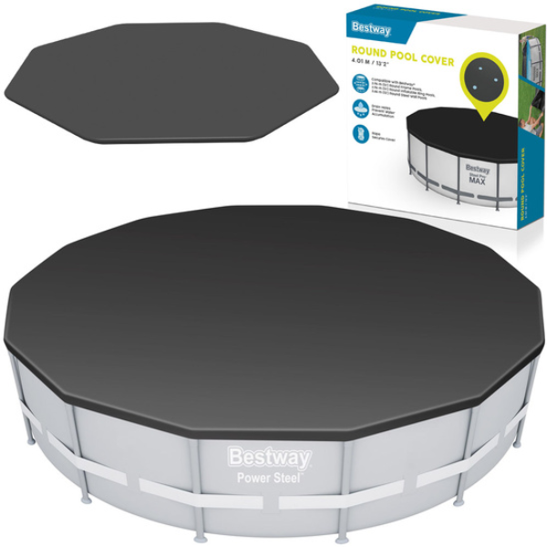 غطاء مسبح Bestway قماشي 396 سم، غطاء حماية مسبح PVC مع فتحات تصريف، 58292