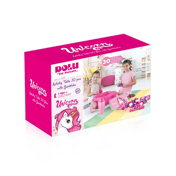Dolu Unicorn Game Table – Kids Activity Table with 30 Blocks