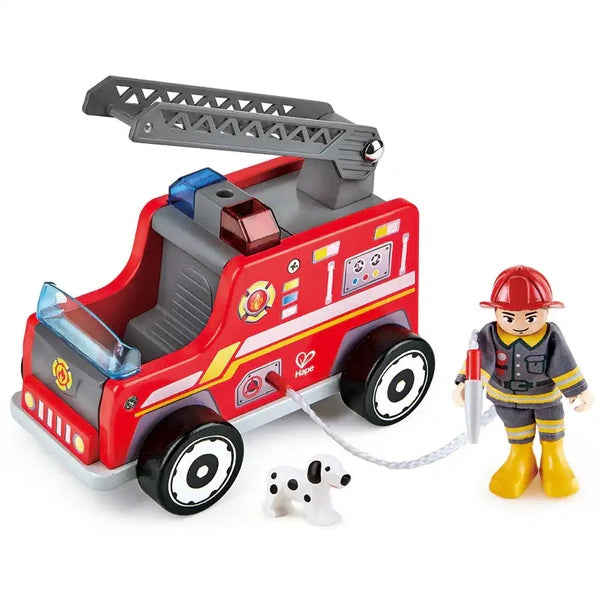 Hape Fire Rescue Team, Wooden Fire Truck Playset With Firefighter & Rescue Dog, Age 3+