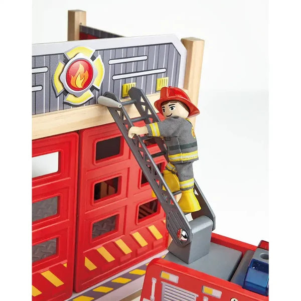 Hape Fire Rescue Team, Wooden Fire Truck Playset With Firefighter & Rescue Dog, Age 3+ alternate
