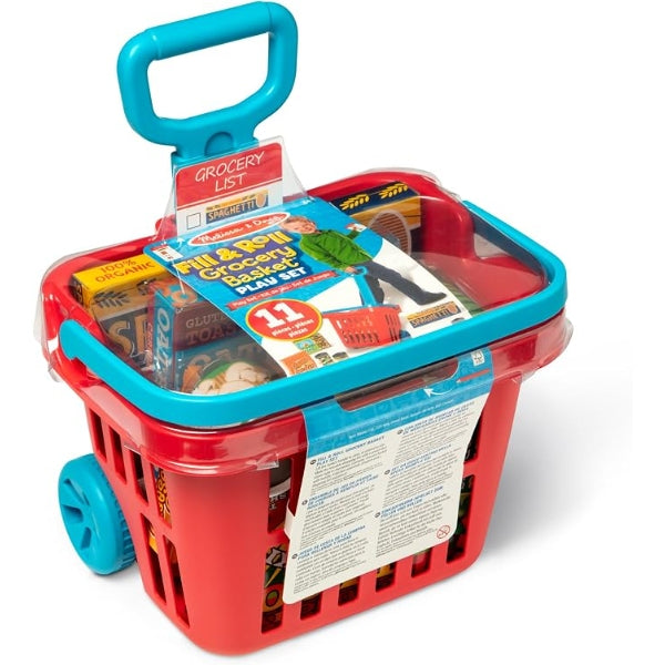 Melissa & Doug Fill & Roll Grocery Basket Pretend Play Set – 11 Pieces