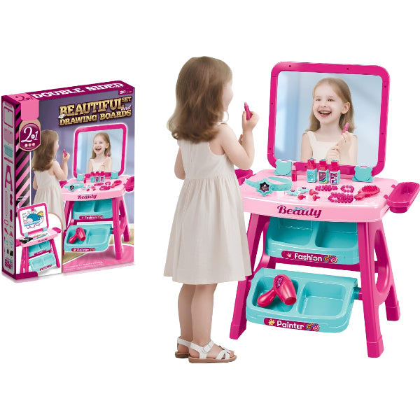 2-In-1 Kids Drawing & Beauty Vanity Play Set – Creative Activity Table For Girls 3+