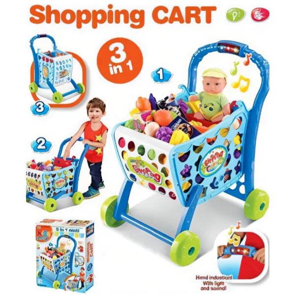 Shopping Cart with Grocery Food  Accessories