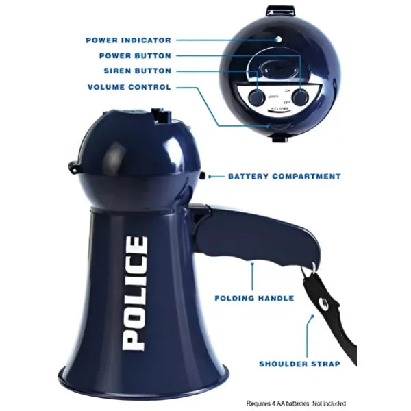 Police Officer Megaphone Role Play Accessory with Siren Sounds