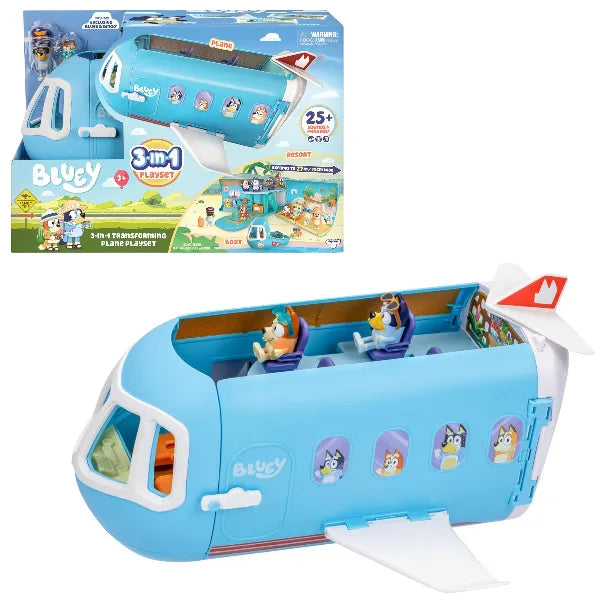 Bluey 3-in-1 Transforming Plane Playset – Plane to Resort & Boat Toys for Kids