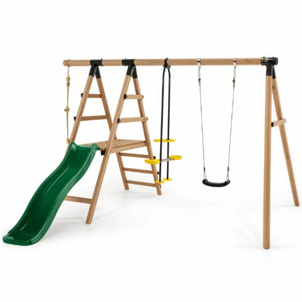 Plum Meerkat Wooden Garden Swing Set and Climbing Frame