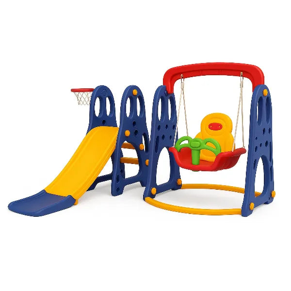 3-in-1 Kids Playset with Slide, Swing & Basketball Hoop