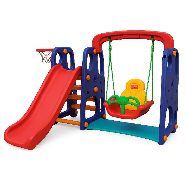 3-in-1 Kids Playground Set with Slide, Swing & Basketball Hoop