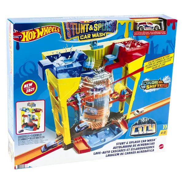 Hot Wheels Stunt & Splash Car Wash – Interactive Playset with Water Action-