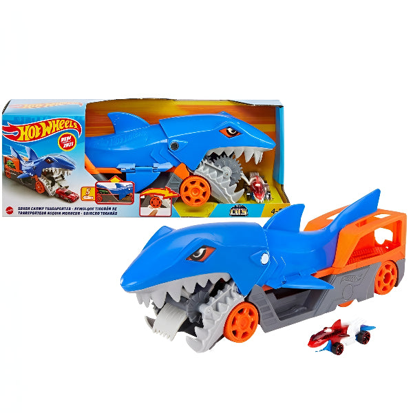 Hot Wheels Shark Chomp Transport Playset With Interactive Shark Action, Vehicle Storage & Included Shark Bite Car