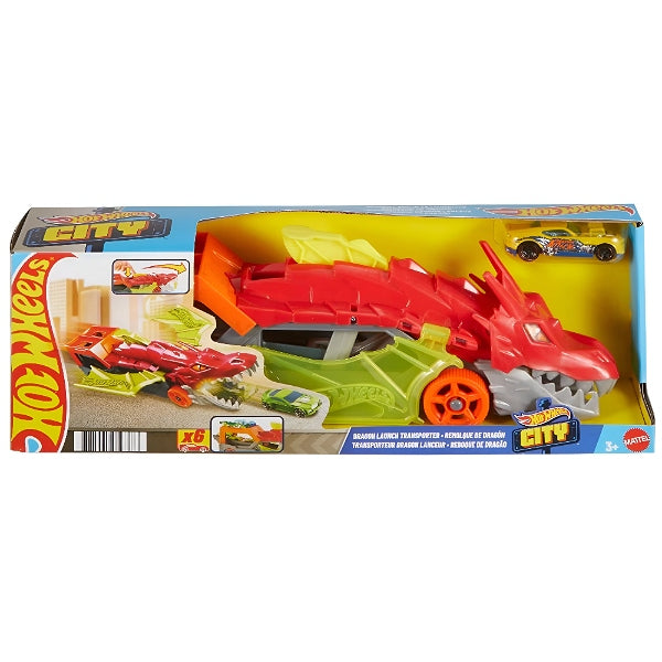 Hot Wheels City Dragon Launch Transporter With Car Launcher, Vehicle Storage Capacity & Dragon-Themed Racing Action