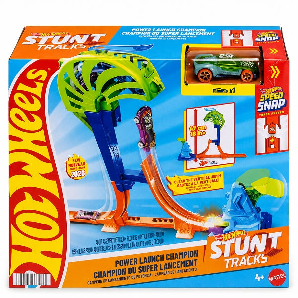 Hot Wheels Stunt Tracks Power Launch Champion Track Set With 1:64 Scale Die-Cast Toy Car