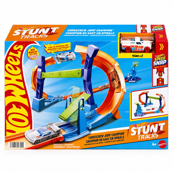 Hot Wheels Stunt Tracks Corkscrew Jump Champion Track Set With Speed Snap Track & 1:64 Scale Toy Car