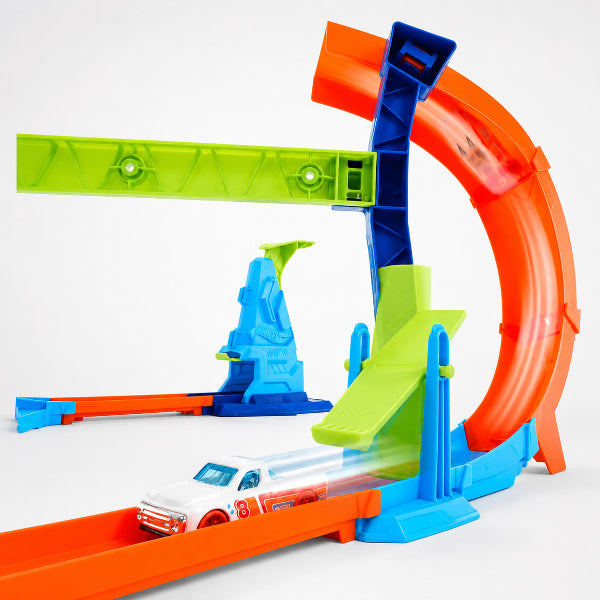 Hot Wheels Stunt Tracks Corkscrew Jump Champion Track Set With Speed Snap Track & 1:64 Scale Toy Car alternate