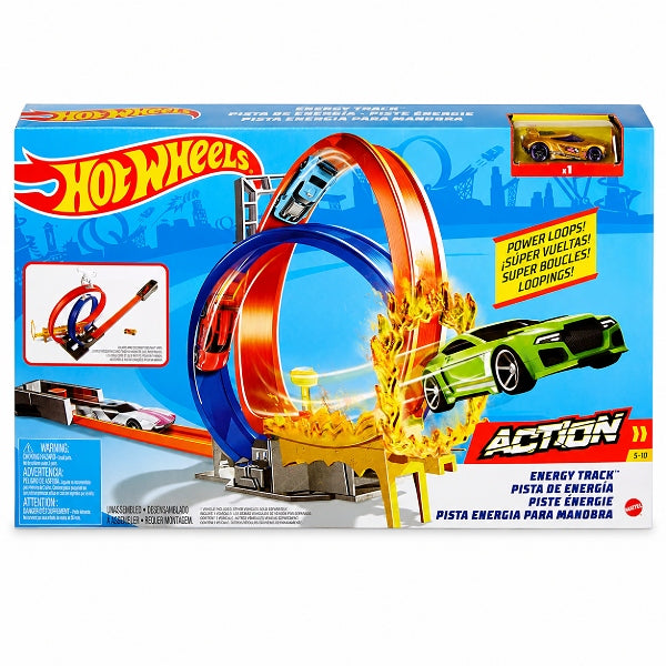 Hot Wheels Energy Track Set With Toy Car – Double Loop & Ring Of Fire Stunt Playset