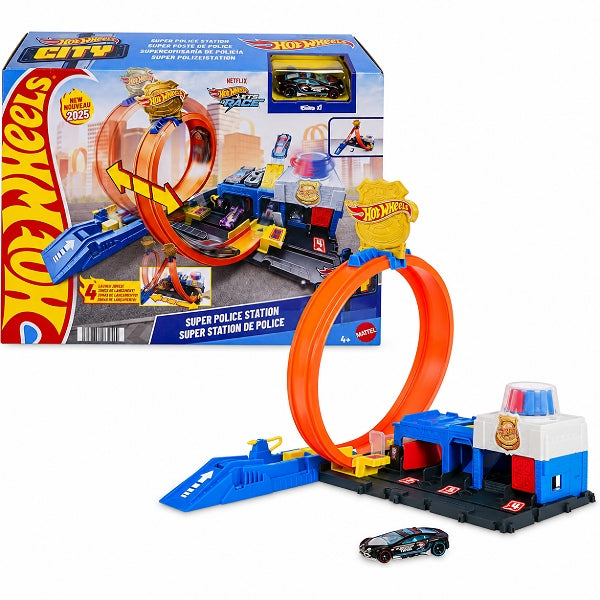 Hot Wheels City Super Police Station Track Set With 1:64 Scale Die-Cast Police Car alternate
