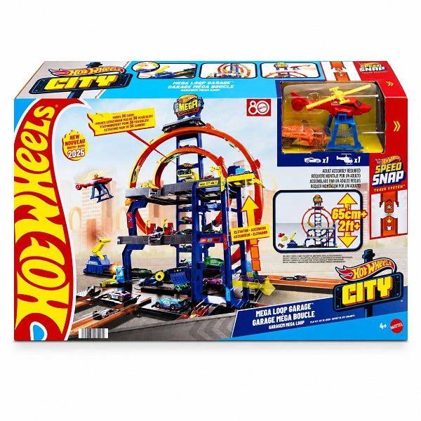Hot Wheels Mega Loop Garage Playset With 1:64 Scale Die-Cast Car & Toy Helicopter