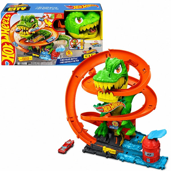 Hot Wheels City T-Rex Attack Fire Station Playset With 1:64 Scale Toy Car