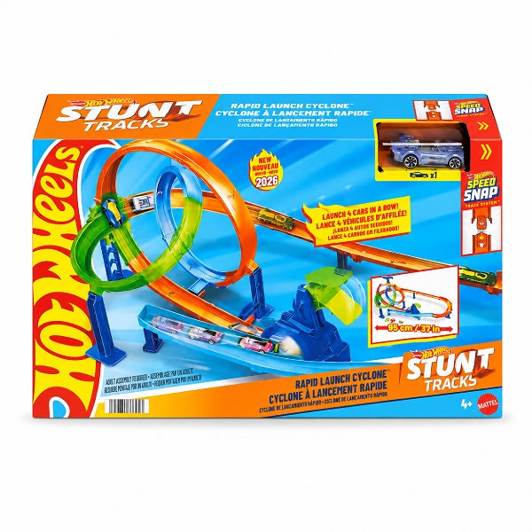 Hot Wheels Stunt Tracks Rapid Launch Cyclone Track Set With 1:64 Scale Die-Cast Toy Car