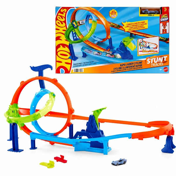 Hot Wheels Stunt Tracks Rapid Launch Cyclone Track Set With 1:64 Scale Die-Cast Toy Car alternate