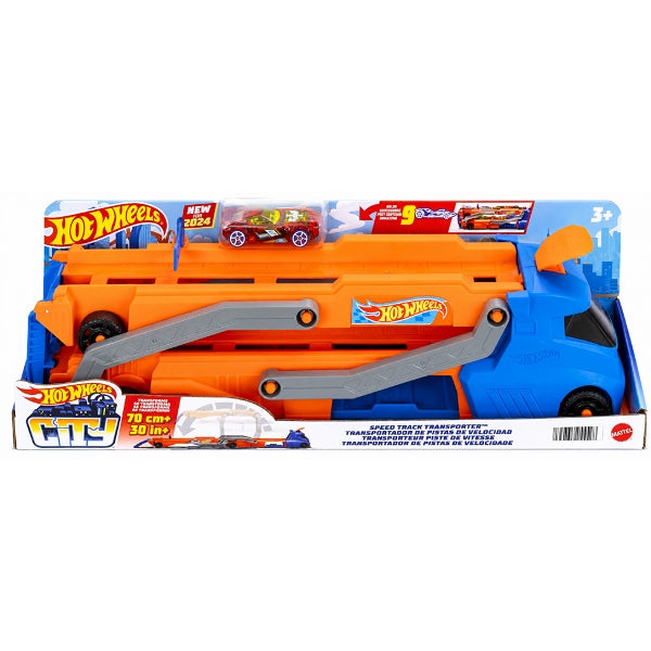 Hot Wheels City Speed Track Transporter Hauler With 1:64 Scale Toy Car