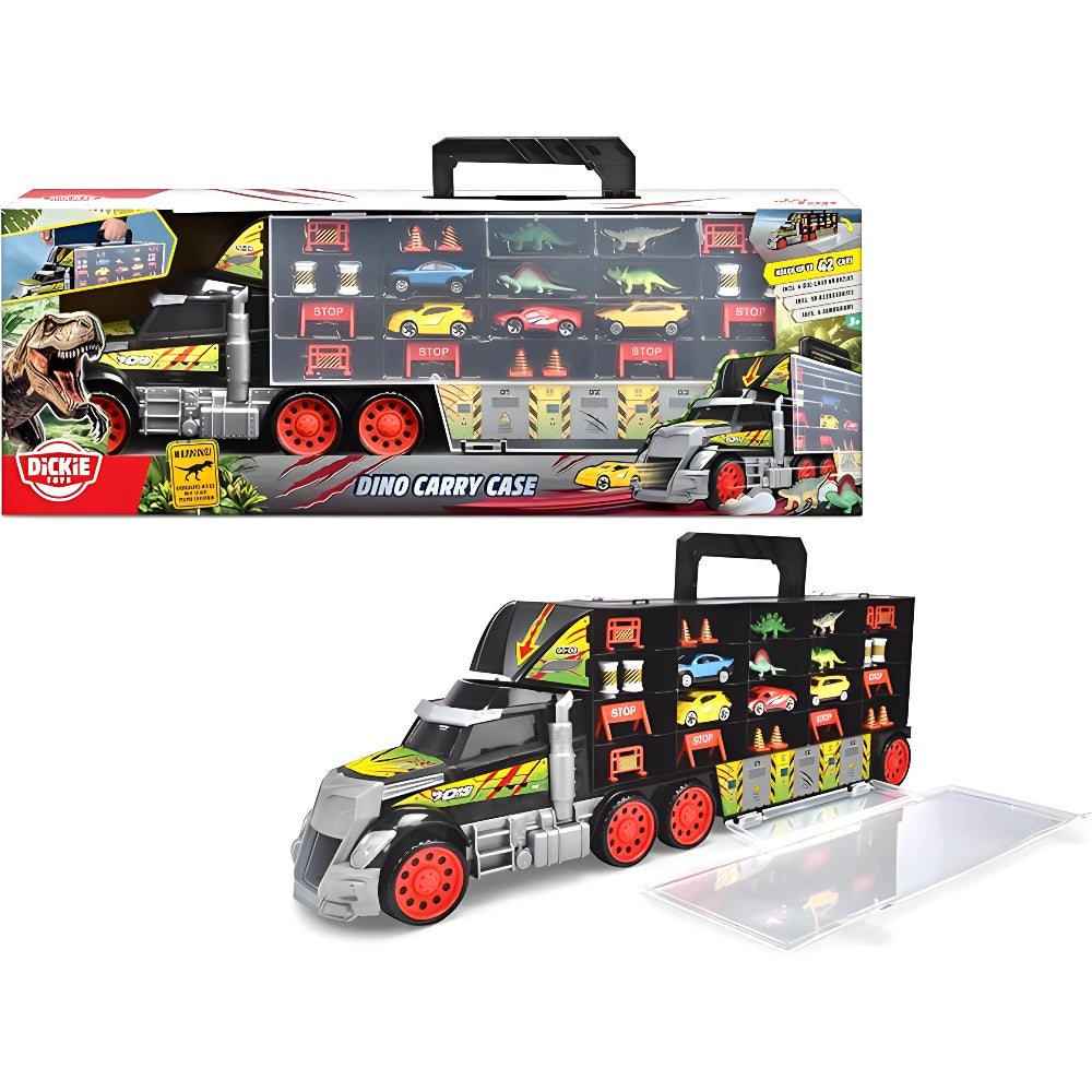 Dickie Dino Carry Case Transporter Playset – 2-In-1 Storage Truck With Cars & Dino Figures